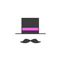 magician's hat and mustache icon. Element of magic icon for mobile concept and web apps. Color magician's hat and mustache icon