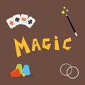 Magician tools poker cards art style gambler playful symbol traditional playing graphic drawing vector illustration