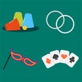 Magician tools poker cards art style gambler playful symbol traditional playing graphic drawing vector illustration