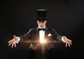 Magician in top hat showing trick Royalty Free Stock Photo