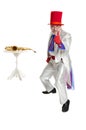 Magician with trumpet shows trumb Royalty Free Stock Photo
