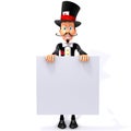 Magician with white panel 3d illustration