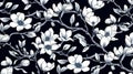 magine block print style rendering half-drop repeat pattern with leaves and flowers of magnolia campaca.ai generative