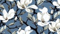 magine block print style rendering half-drop repeat pattern with leaves and flowers of magnolia campaca.ai generative