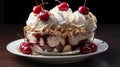 Magine an ice cream sundae, layers of vanilla, chocolate, and strawberry topped with a bright red cherry.Generative AI