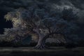 Maginficent Large Black Locust Tree Lightning Dark Clouds Sky by Generative AI