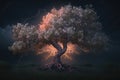 Maginficent Large Peach Tree Lightning Dark Clouds Sky by Generative AI