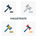 Magistrate icon set. Four elements in diferent styles from business icons collection. Creative magistrate icons filled, outline,