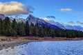 Magline Lake with rocky mountains in the background Royalty Free Stock Photo