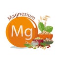 Magnesium in food. Sign of magnesium and organic foods Royalty Free Stock Photo
