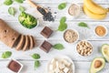 Magnesium-rich foods on the wooden table Royalty Free Stock Photo