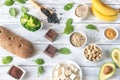 Magnesium-rich foods on the wooden table