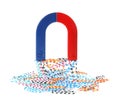 Magnet attracting paper clips on white Royalty Free Stock Photo