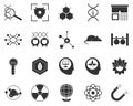 Magnet. Bioengineering glyph icons set. Biotechnology for health, researching, materials creating. Molecular biology, biomedical