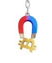 Magnet chain links golden sign bitcoin on a white background 3D illustration, 3D rendering