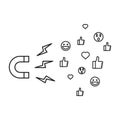 Magnet followers and likes icon, vector illustration