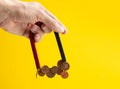 Attracts coins with magnet in hand, financial genius Royalty Free Stock Photo