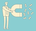 Magnet in hand attracts money  vector illustration Royalty Free Stock Photo