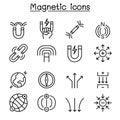 Magnet icon set in thin line style Royalty Free Stock Photo