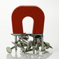 Magnet with nails. Royalty Free Stock Photo
