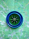 Magnetic compass blue on the road map.