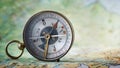 Magnetic compass on world map.Travel, geography, navigation, tou Royalty Free Stock Photo