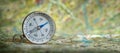 Magnetic compass on world map. Travel, geography, navigation, tourism and exploration concept background. Macro photo. Very Royalty Free Stock Photo