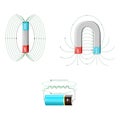 Magnetic field and Electromagnetism. Types of magnets: horseshoe magnet, bar magnet and battery-powered Magnet Royalty Free Stock Photo