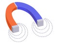 Magnetic force and electromagnetic field. Polar magnet scheme. Educational magnetism physics presentation, horseshoe and Royalty Free Stock Photo