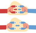 Magnetic force. Opposite poles of magnet attract and equal repel. Electromagnetic horseshoes. Repulsion and attraction Royalty Free Stock Photo