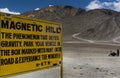 Magnetic hill sign board in Leh