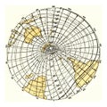 Magnetic meridians and isoclines or lines of equal magnetic inclination, vintage engraving