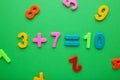 Magnetic multi-coloured numbers on green background with copy space. Back to school Royalty Free Stock Photo