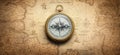 Magnetic old compass on world map. Travel, geography, history, navigation, tourism and exploration concept background. Retro Royalty Free Stock Photo