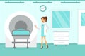 Magnetic Resonance Therapy, Doctor in White Coat Standing next MRI Scanner Diagnostic Machine in Medical Clinic Cartoon