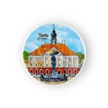 Magnetic Souvenir from Tartu Estonia with the image of the famous old Town Hall. Design element with clipping path Royalty Free Stock Photo