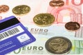 Magnetic stripe card from Global Blue company on European currency