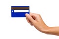 Magnetic stripe card in woman's hand Royalty Free Stock Photo