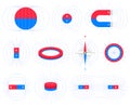 Magnetism physics schemes, polar magnets electromagnetic field. Educational electromagnetism and magnetic poles diagram