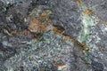 Magnetite iron ore texture close-up. Contains magnetit, pyrite, calcite, magnesioferrite, spinel, fluorite