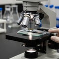 With magnifications of 100x, 200x, and oil immersion. The microscope is Royalty Free Stock Photo