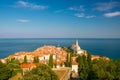 Magnificent aerial view of old town of Piran, Slovenia