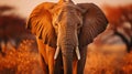 A Magnificent African Elephant Head in The Savanna Selective Focus Background