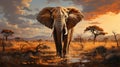 A Magnificent African Elephant in The Savanna Selective Focus Abstract Background