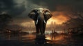 A Magnificent African Elephant in The Savanna Selective Focus Abstract Background