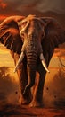 A Magnificent African Elephant in The Savanna Selective Focus Abstract Background