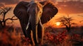 A Magnificent African Elephant in The Savanna Selective Focus Abstract Background