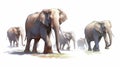 A Magnificent African Elephants Group in on White Background