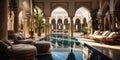 magnificent African riad with pool, modern architecture. Generative AI Royalty Free Stock Photo