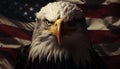 Magnificent american bald eagle proudly perched on a weathered and distressed grunge american flag Royalty Free Stock Photo